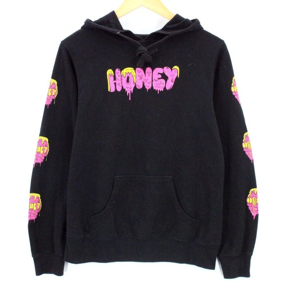 Honey Brand Hoodie Sweatshirt Women's Black Pullover Big Logo Front Cotton M - Picture 1 of 8
